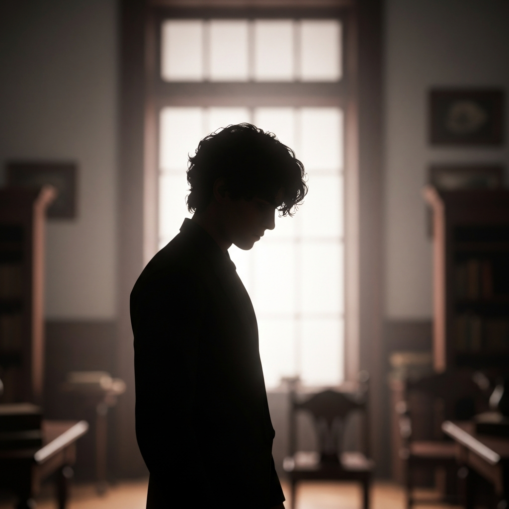 thoughtful person in dim room